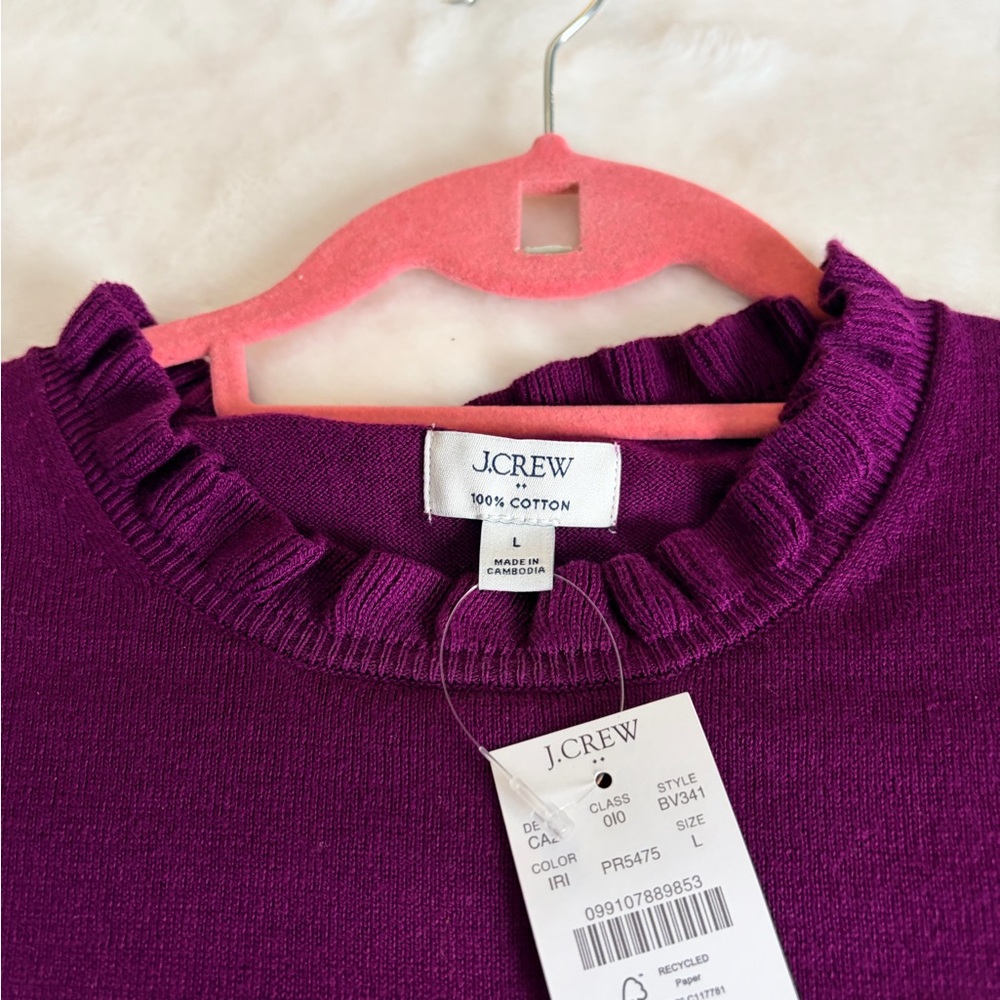 J. Crew Women's Rich Purple Sweater with Ruffled Neckline - Picture 3 of 4